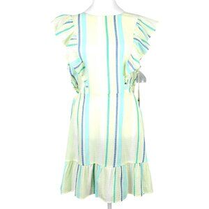 Women's a.n.a XL Mango Striped Tiered Ruffle Hem Slit Dress - Jeweled Neckline